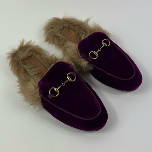 Gucci Purple Fur and Velvet Princetown Mules Size 38 - Picture 9 of 9